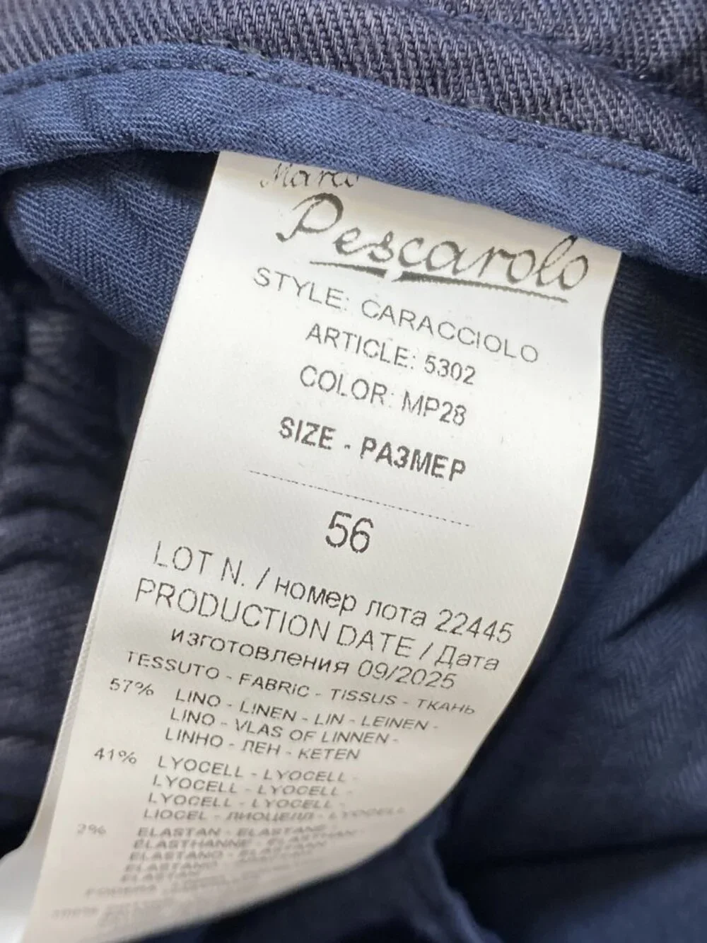 Marco Pescarolo Mens Pant Navy Blue Size 40 Caracciolo Slim Fit Linen Trousers